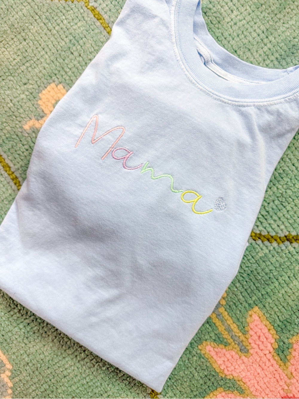 Comfort Colors Light Blue Tee with Pastel 'Mamma' Embroidery